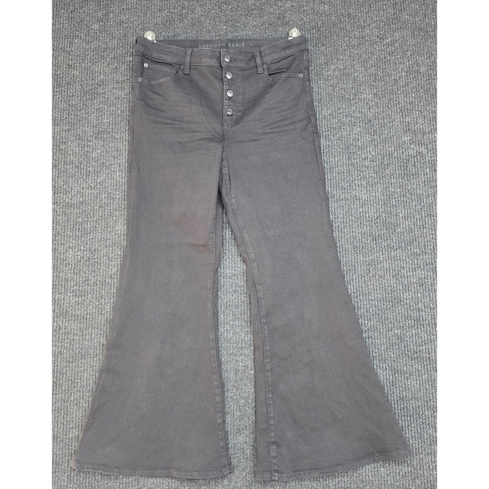 American Eagle Festival Flare Jeans Black High Waisted Button Fly Size 16 Reg